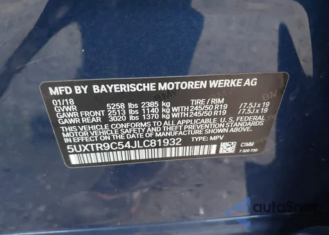 2018 BMW X3 xDrive30I z USA, uszkodzony, nr VIN 5UXTR9C54JLC81932